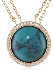 Yellow Bronze Stabilized Turquoise and Created White Sapphire Necklace, 17"