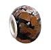 Pandora Style Charm Bead (Z108) Murano Style Lampwork Glass (14mm x 10mm) (fits Troll too) ~ Black with Copper and Silver
