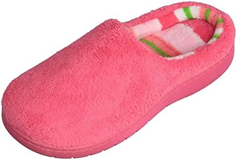 BEYOND GIRLS Girls "Striped Colors" Terry Clog House Slippers , (Pink)2-3