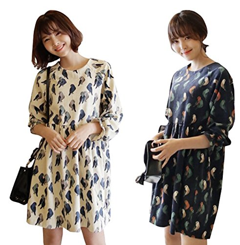 【 UN ANANAS 】 バード 柄 バック ファスナー ワンピース 可愛い きれい レディース 韓国 スタイル ガーリー 春 全２色