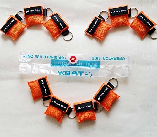 100 Orange CPR Barrier with Keychain Face Shield For AED CPR Training