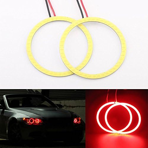 AnyWanted 1 Pair RED 60mm-130MM Car DRL Angel Eyes Halo Ring Lamp Light Bulb SMD LED Fog Light Headlight COB 12V