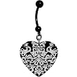 Heart Black White Toile Bird Belly Ring