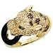 14k Gold Tiger Head Diamond Ring, w/ 1.41 Total Carat Brilliant Cut White & Black Diamonds, & Brilliant Cut Emerald Stones, 7/16\