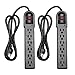 KMC 6-Outlet Surge Protector Power Strip 2-Pack, 900 Joule, 4-Foot Cord, Overload Protection, Black