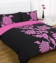 Funky Chrysanthemum Black Pink King Size Duvet Cover