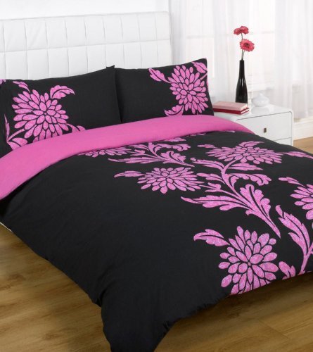 Funky Chrysanthemum Black Pink Double Quilt Duvet Cover