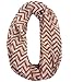 Lina & Lily Zig Zag Chevron Print Infinity Loop Scarf Small Size Lightweight (Burnt Orange/white)