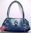 Sapphire Blue Mock Croc Rhinestone Accent Handbag