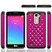 LG K7 Case, LG Tribute 5 Case, Speedup Slim Dual Layer Spot Diamond Hybrid Gel Rhinestone Bling Hot Pink Hard Armor Shell + Black Shock-Absorption Soft Silicone Inner Bumper Defender Case Cover
