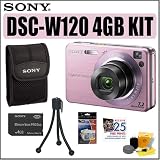 Sony Cybershot DSCW120 7.2MP Digital Camera (Pink) + 4GB Accessory Kit