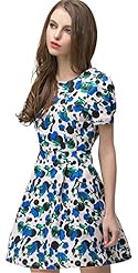 A-line Floral Print Polyester Cocktail Puff Sleeves Vintage Bubble Dress Party Dress/Tunic 