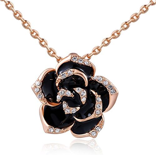 Cococity 18k Rose Gold Plated Exquisite Rose Flower with Austrian Crystal Pendant Necklace