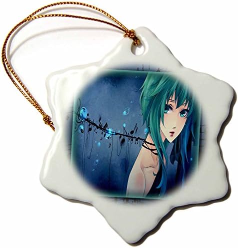 3dRose Anime and Notes Snowflake Porcelain Ornament, 3-Inch