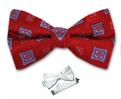 Men's - Red - Blue - Silk Woven Pre-Tied Pattern Bowtie