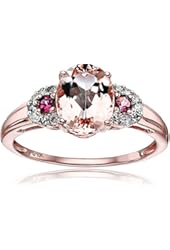 10k Rose Gold Morganite, Pink Tourmaline and Diamond 3-Stone Engagement Ring (1/10cttw, H-I Color, I1-I2 Clarity), Size 7