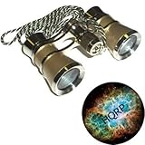 3 x 25 Opera Glasses Golden with Silver Trim w/ Necklace Chain by HQRP plus Coaster