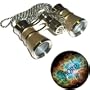 3 x 25 Opera Glasses Golden with Silver Trim w/ Necklace Chain by HQRP plus Coaster