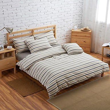 Shanshan Set Of 4 Muji Style 100% Cotton Beige Stripe Duvet Covers