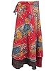Beach Wraps Skirt Sari Wrap Skirt Two Layer Floral Red Vintage Silk Sarong Dress