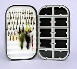 Aluminum Fly Box + 50 Assorted Barbless Nymph, Wet, and Streamer Fly Fishing Fly Package