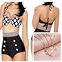 Vintage Bikini Polka Dots White Top Black High Waist Short Bottom Swimwear Bathing Suit