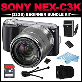 Sony Alpha NEX-C3K (Black) 16MP Compact Interchangeable Digital Camera with 18-55mm Zoom Lens (32GB Beginner Bundle Kit) includes Charger, Battery, 32GB SD Card, Mini Tripod, Cleaning Kit
