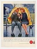 1960 Coke Coca-Cola Couple on Park Bench in the Rain Print Ad