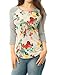 Allegra K Women Floral Prints 3/4 Raglan Sleeves Tee Shirt XL White
