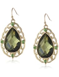 1928 Jewelry "Jeweltone Greens" Gold-Tone Green Large Pear Drop Earrings