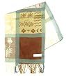 Light Brown Green Flower Knit Shawl 27"x68"