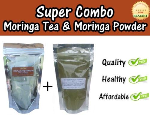 Moringa Super-Combo!! 3 oz. Moringa Leaf Powder & 100% Pure Moringa Leaf Tea (24 Pouches) - GAIN HEALTH, SAVE MONEY!!