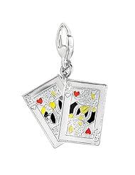 Sterling Silver ENAMELED KING & QUEEN OF HEARTS CARD Charm