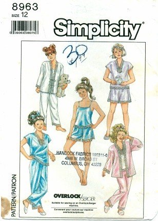 Simplicity 8963 Sewing Pattern Girls Kimono Tap Shorts Camisole Lounging Pajamas Size 12