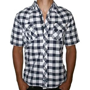 ENGLISH LAUNDRY Hartley Hall Mens Short Sleeve Button Down Plaid Dress Shirt Navy Blue by English Laundry