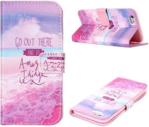 For iPhone 6s Wallet Case, JLNYU Cute Painting Pattern PU Leather Folio Phone Case for Apple iPhone 6 6S 4.7 inch Silicon Cover with Card Holder - Sea Beach