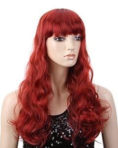 Cool2day High-Quality Long Cosplay Curly Neat Bangs Red Hair Full Wig(Model:JF011671)