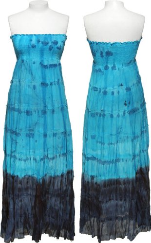 Buy CUTE OPTIONS Crinkled Strapless Tie Dye Maxi Dress [7602L], Turq/Blue