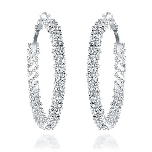 Gemini Women's Silver Plated Swarovski Crystal Zirconia Big Large Round Hoop Earrings Gm008 , Size: 1.5 / 2 inches , Color: Silver