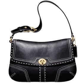 AUTHENTIC COACH HAMPTONS BLACK LEATHER SMALL FLAP 11542
