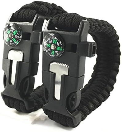 VISCEND Paracord Bracelet Survival Kit 5 in 1 Function with Magnesium Fire Starter for Outdoor Activity Hiking and Camping 2 PACK(Black)
