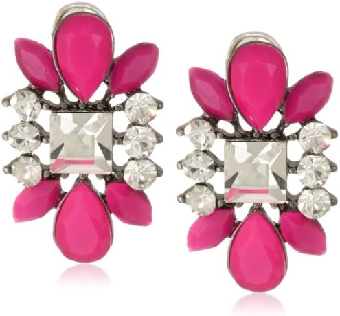 Hot Pink Resin Deco Post Crystal Accents Earrings