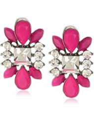 Hot Pink Resin Deco Post Crystal Accents Earrings