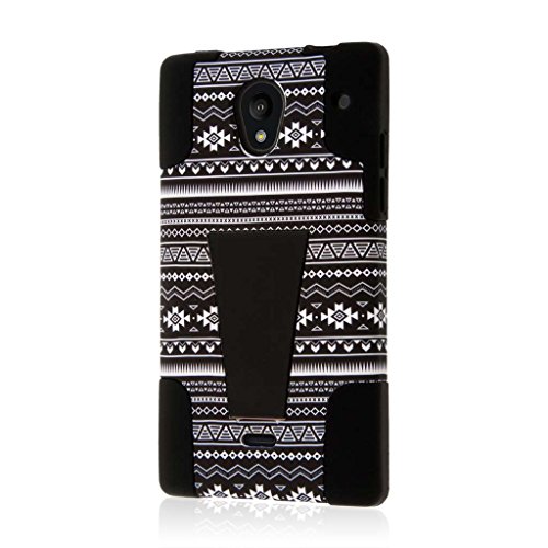 Sharp Aquos Crystal Case (306SH), MPERO IMPACT X Series Dual Layered Tough Durable Shock Absorbing Silicone Polycarbonate Hybrid Kickstand Case for Aquos Crystal [Perfect Fit & Precise Port Cut Outs] - Black Aztec