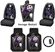 5PC Nightmare Before Christmas Jack Skellington Graveyard NBC Auto Accessories Interior Combo Kit Gift Set - Front Floor Mats, Seat Cover and Steering Wheel Cover