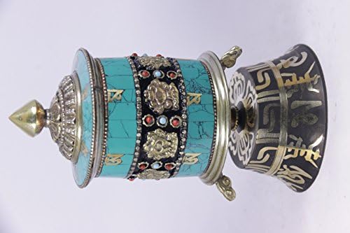 6" Tall Tibetan Hand Crafted Copper Stone attached Table Top Prayer Wheel