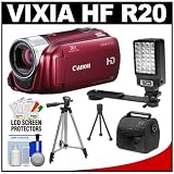 Best Price Canon Vixia HF R20 Flash Memory 1080p HD Digital Video Camcorder (Red) with Video Light + Tripod + Case + Accessory Kit