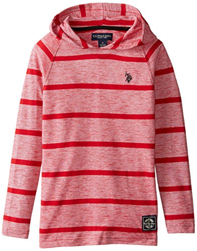 U.S. Polo Assn. Big Boys' Space Dyed Pique Hooded Pullover, Engine Red, 10/12