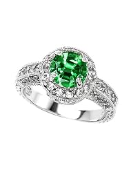 2.10 Cttw 925 Sterling Silver 14k White Gold Plated Created Round Emerald... by 