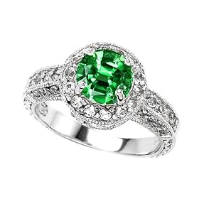 2.10 cttw 925 Sterling Silver 14K White Gold Plated Lab Created Round Emerald Engagement Ring - Gold Plated Silver